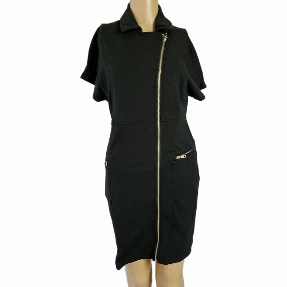 Mystree Black Moto Sheath Dress - Small NWT - Asymmetric Exposed Zipper